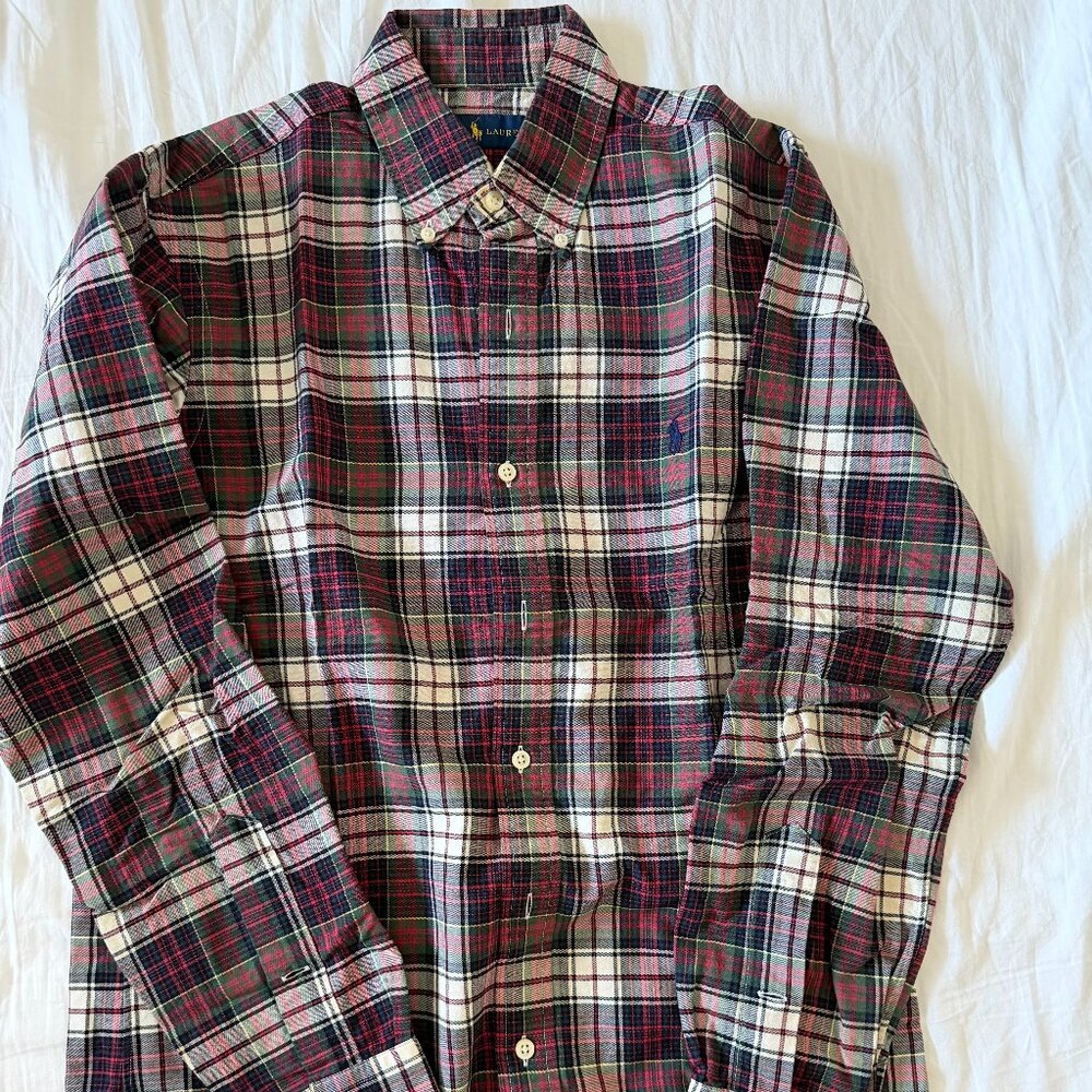 POLO RALPH LAUREN Men Small Red Blue Green Plaid Cotton Button-Up Shirt